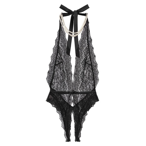 VICTORIA’S SECRET VS Very Sexy Lace & Pearl Unlined Crotchless Teddy XS Black